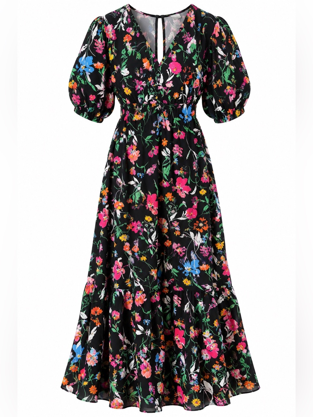 a new day Black Floral Puff-Sleeve Maxi Dress